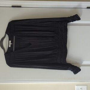 Frame Black Pleat Satin Blouse Long Sleeve V Neck Top Size L